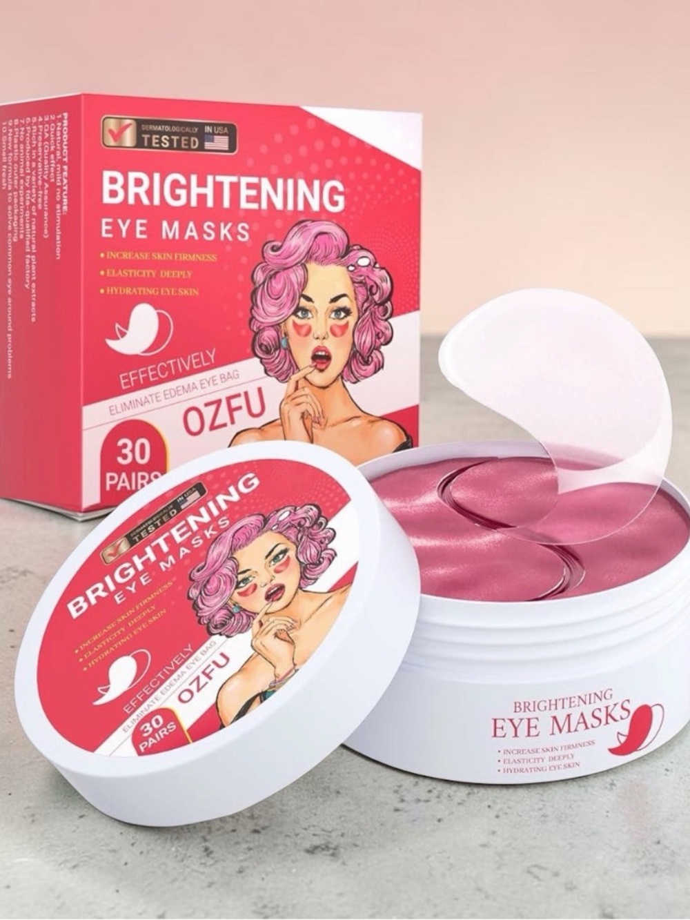 Brightening Eye Masks - Pink Hydrogel Patches (30 Pairs)